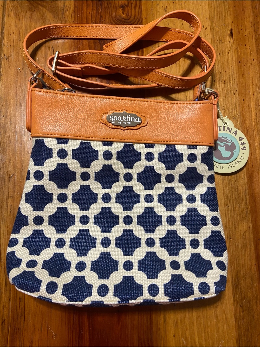Spartina 449 Navy Linen and Leather Hipster Crossbody Bag NWT